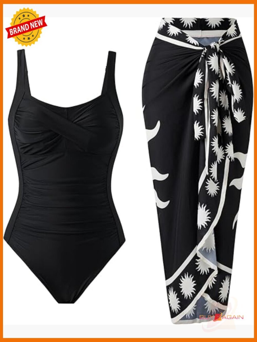 Women's Retro One Piece Swimsuit with Wrap Cover Up Set Tummy Control